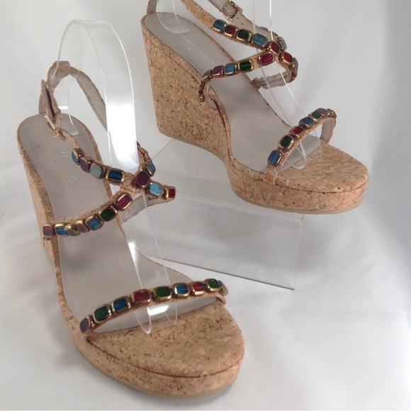 Donald J. Pliner Shoes - Donald J. Pliner “Wondra-Co”‎ Jewel Straps Cork Wedge Sz 7.5M 4”Heel Sandals